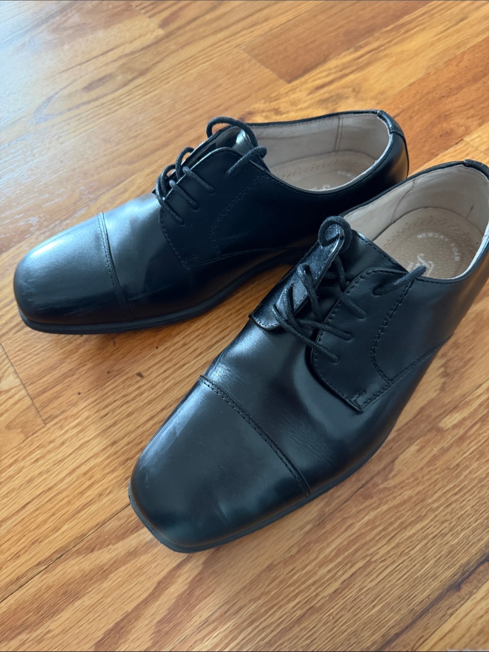 Florsheim Boys Black Cap-Toe Leather Lace-Up Oxfords